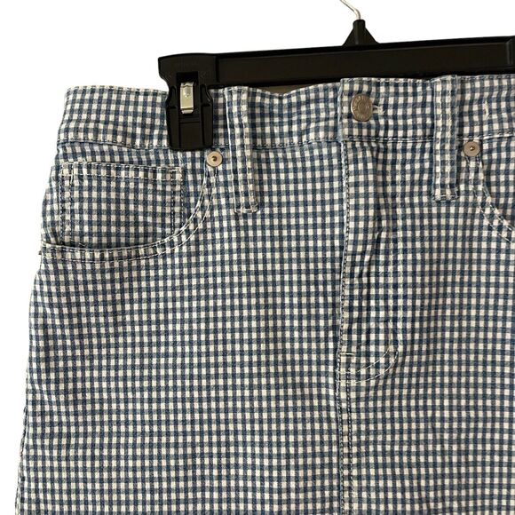 Madewell 26 Skirt Stretch Denim Straight Blue White Gingham Short Mini - Picture 6 of 9